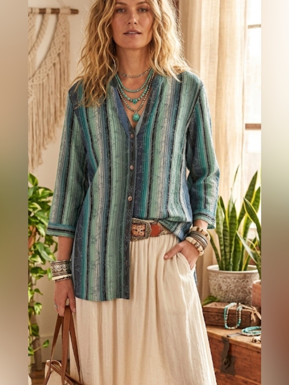 The Territory Ahead Blue Striped Embroidered Top Women’s XL Lightweight